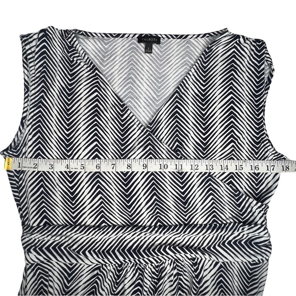 Talbots Maxi Dress Sleeveless V Neck Herringbone Chevron Stripe Blue White Large - Picture 9 of 13